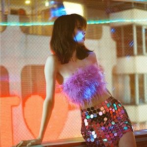 Nasty Gal Feather Cropped Bandeau Corset Top